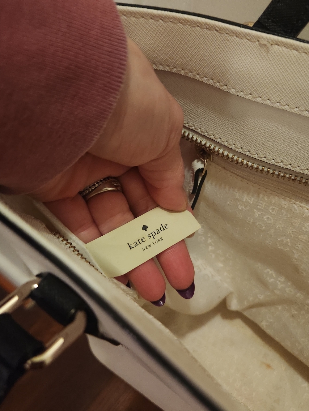 kate spade Two-Tone Cream and Black Structured Tote - Picture 8 of 10